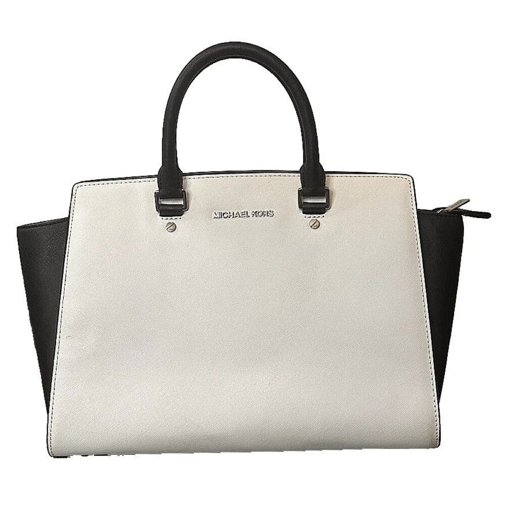 Michael Kors Selma Women’s Satchel Handbag Black White Leather Structured 400$